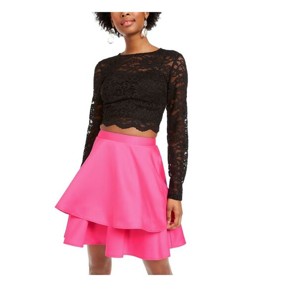 CITY TRIANGLES Dresses & Skirts - CITY TRIANGLES Womens Fit + Flare Short Dress Long Sleeve Formal